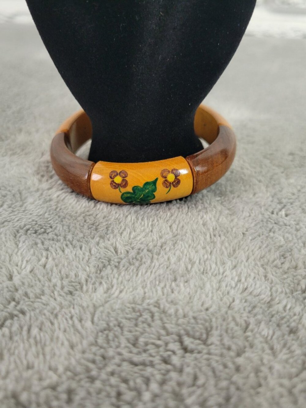 Vintage Wood Bangle Bracelet Hand Painted Floral Boho Stretch‎ Multi-Tone B8E